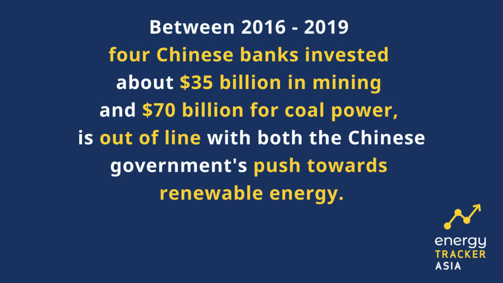 Chinese banks investment in mining and coal power, contrary to government push towards renewable energy