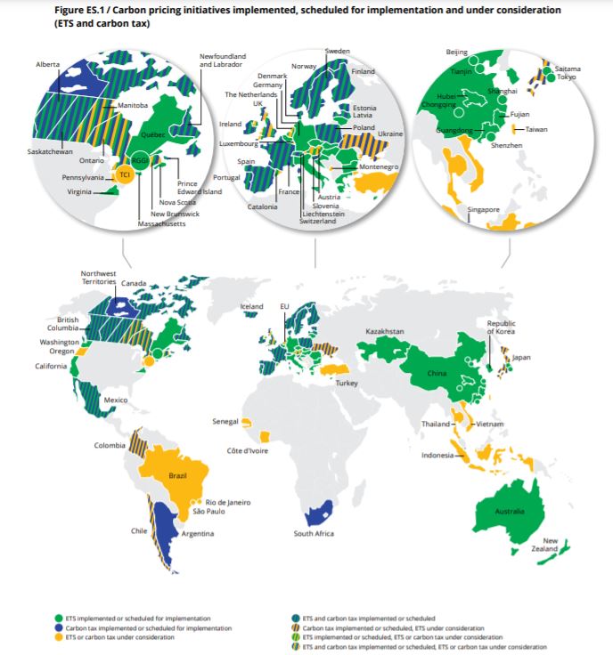 Global carbon prices initiatives implemented