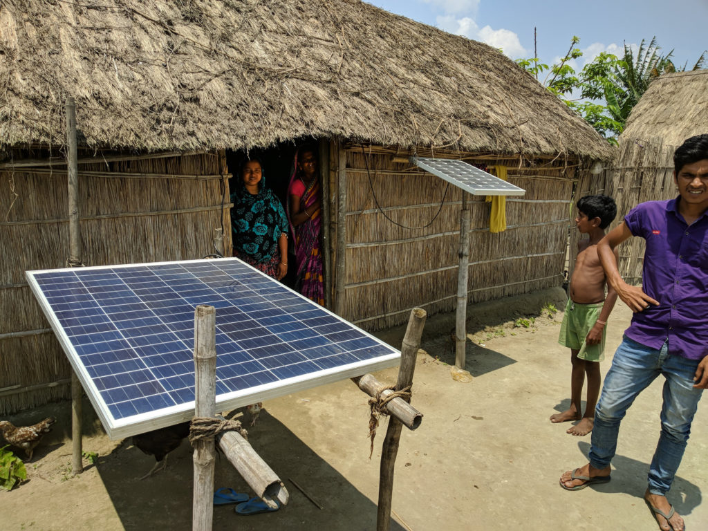 Multiple solar home systems being used in rural households in Assam.