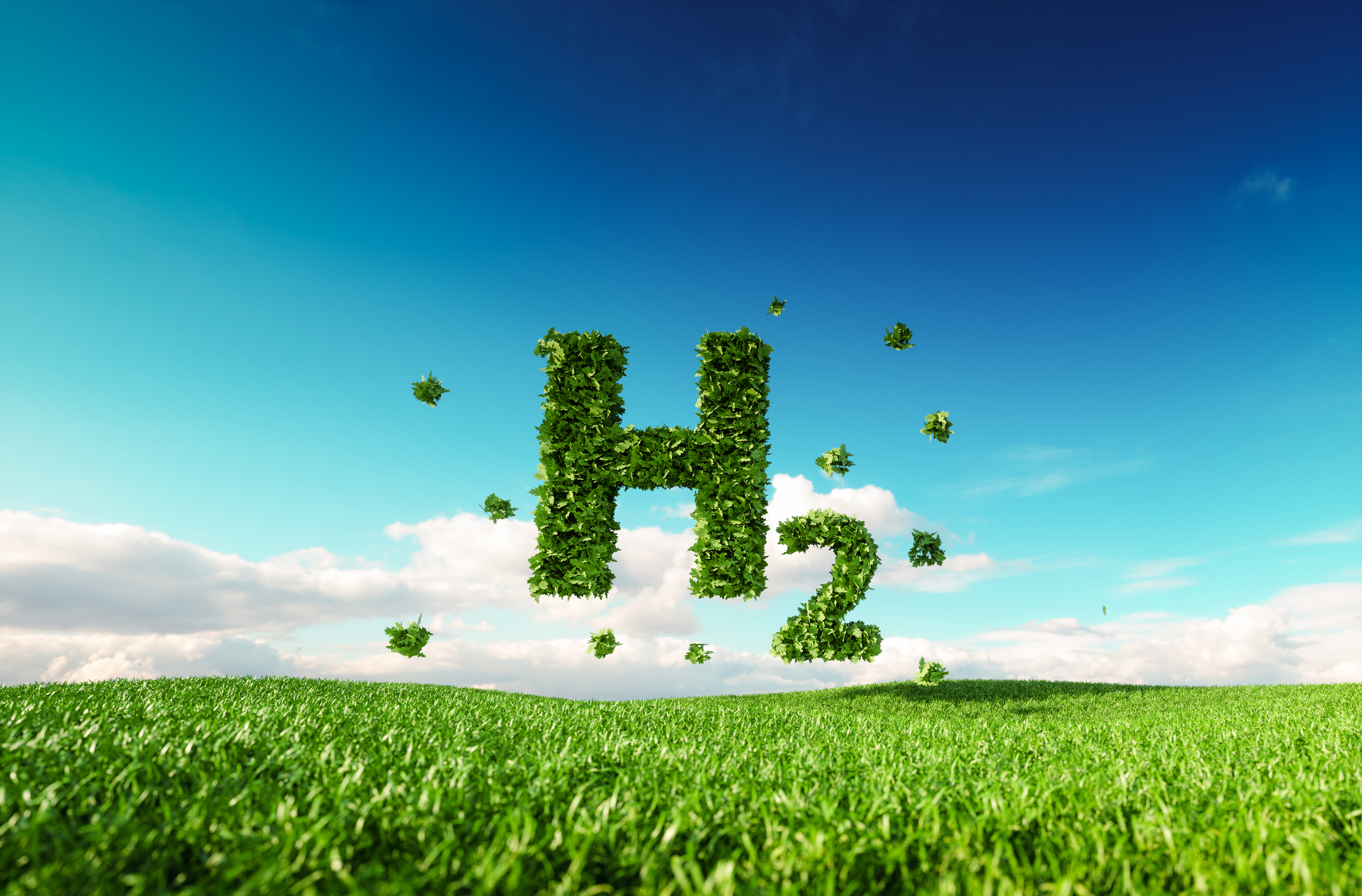 Green hydrogen over a grassy field.