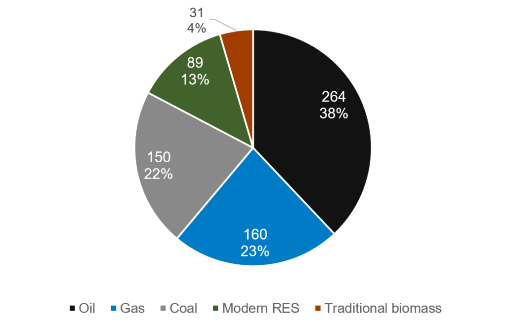 Crude oil holds the largest share of energy in Asia.