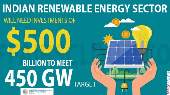India will need to invest USD 500 billion to meet its clean energy goals.