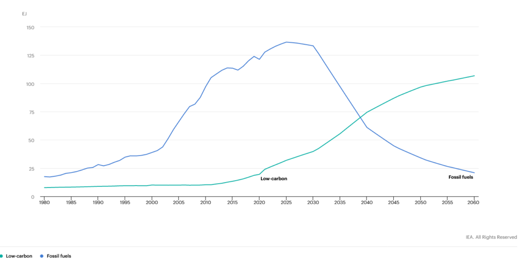 Total Primary Energy Demand in China in the Announced Pledges Scenario (APS), 1980-2060, Source: IEA