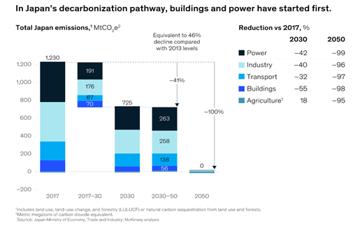 How each sector will contribute to Japan's net-zero goal.