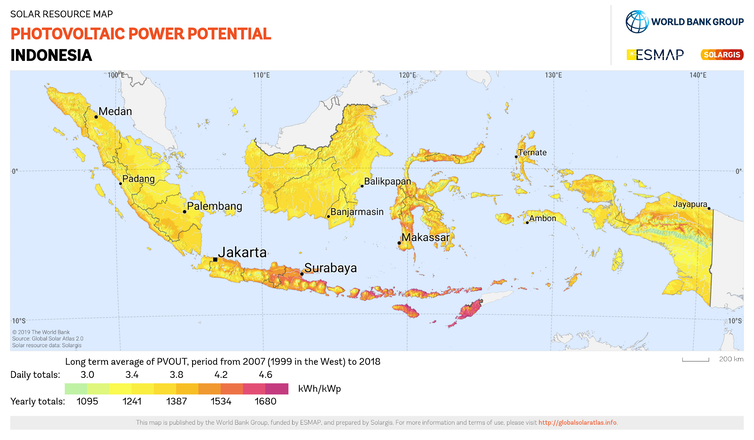 Solar energy capacity throughout Indonesia.