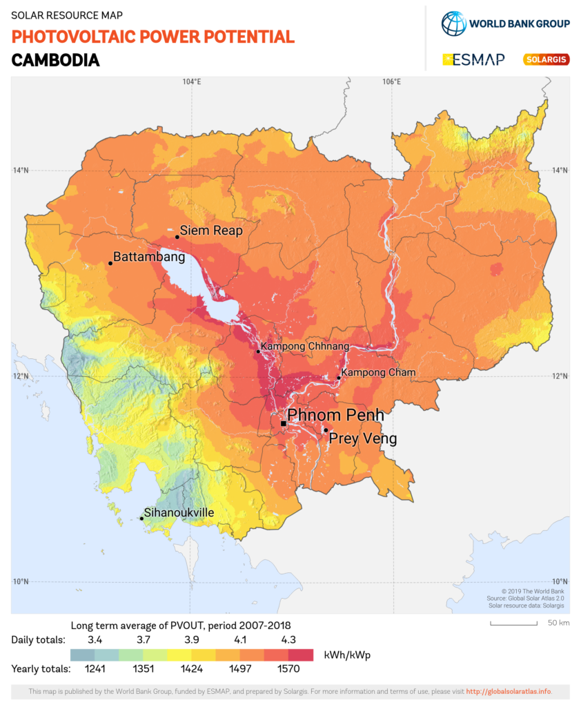 Solar Photovoltaic Power Potential in Cambodia, Source: Solargis