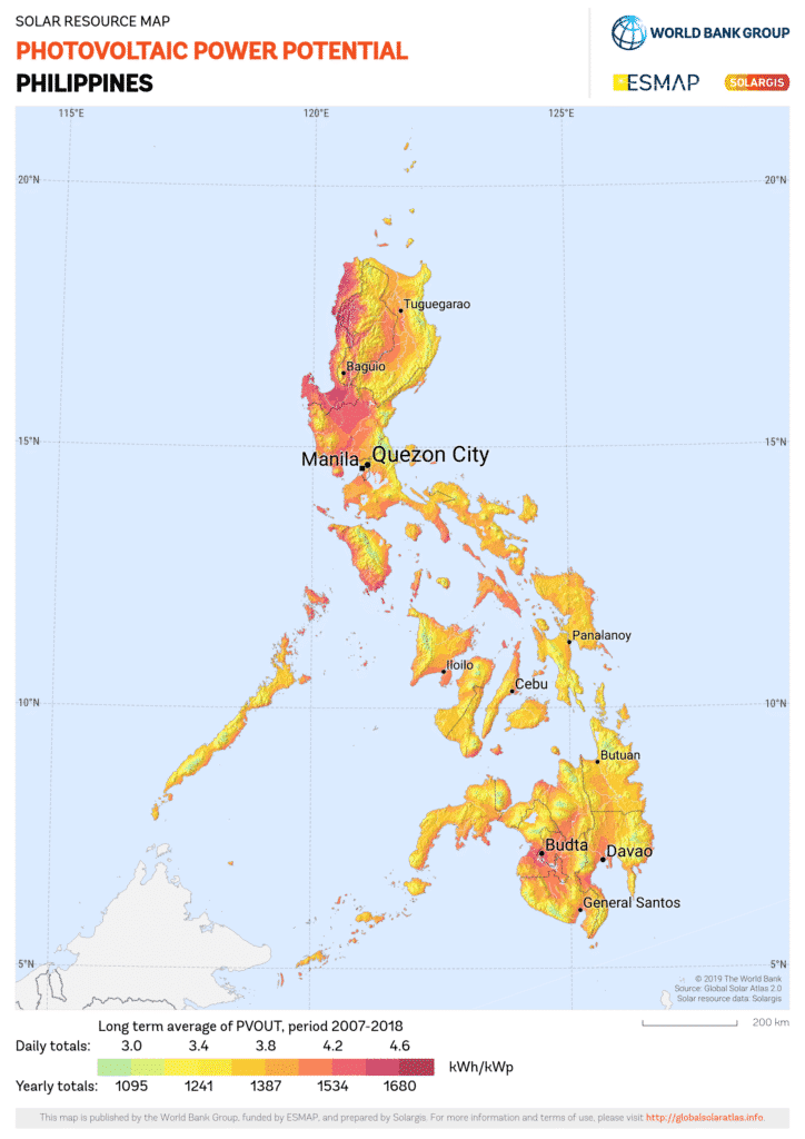 Photovoltaic Electricity Potential of the Philippines, Source: Solargis