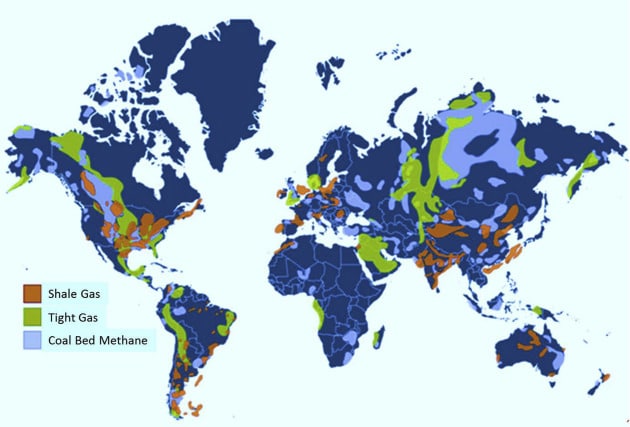 Natural gas deposits around the world.