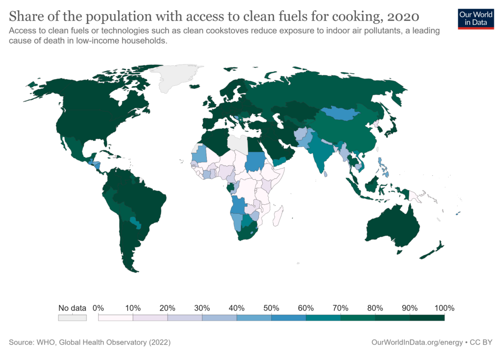 Map with access to clean cooking fuels.