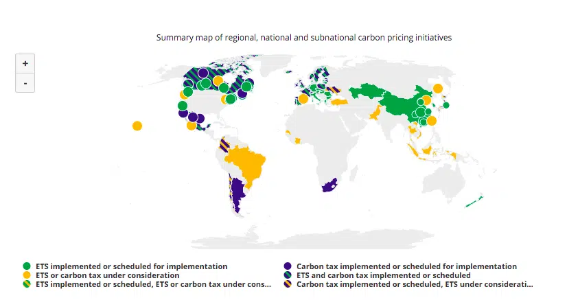 Countries with a carbon tax.