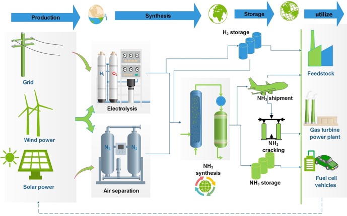 Green ammonia fuel production diagram.