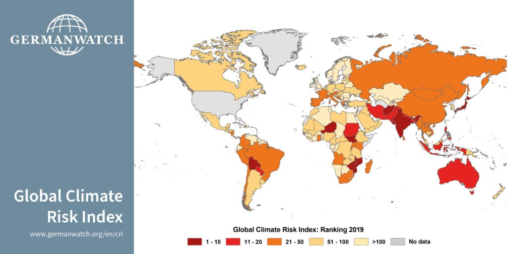 Map of global climate risk index, 2019.