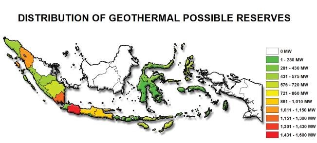 Map of Indonesia's geothermal energy potential.