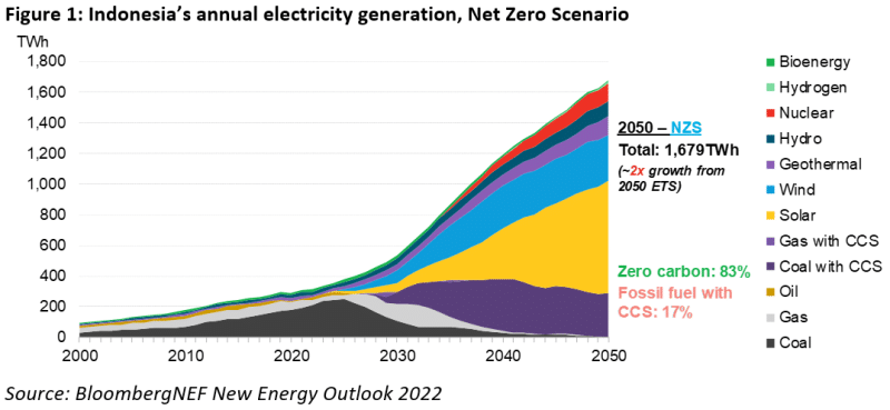 Energy by source in Indonesia's net-zero scenario.