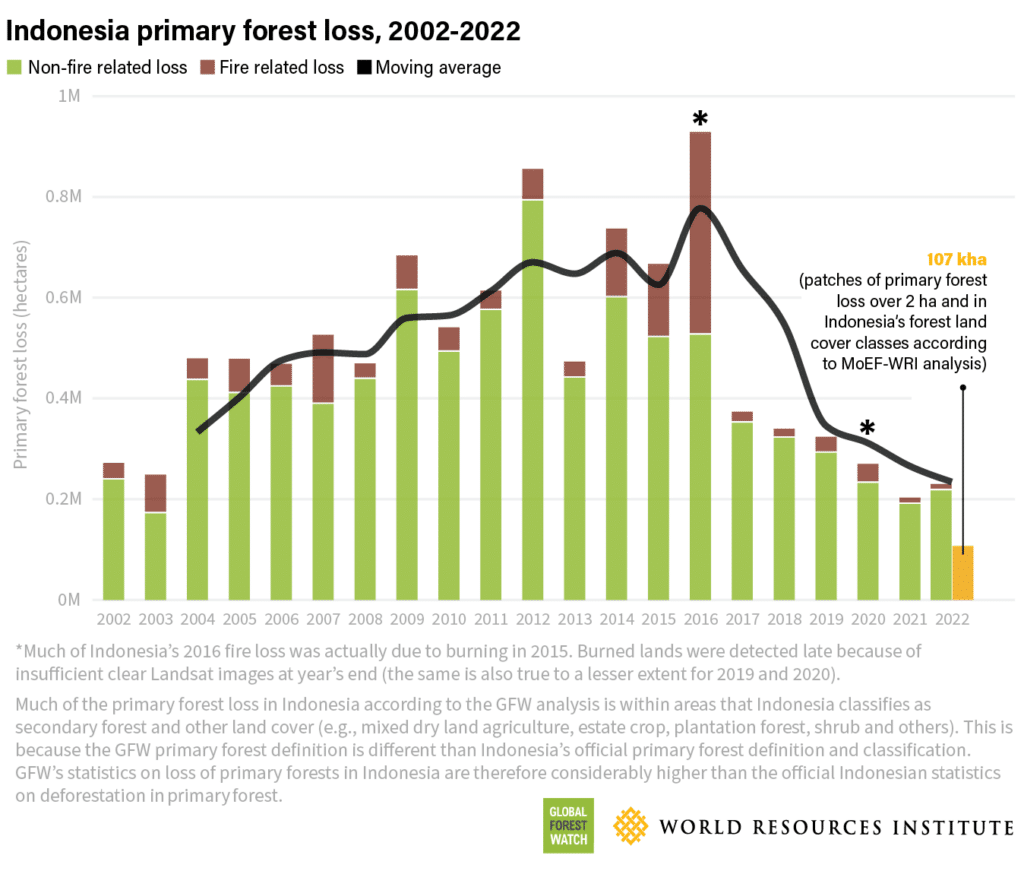 Indonesia forest loss, 2002 to 2022.
