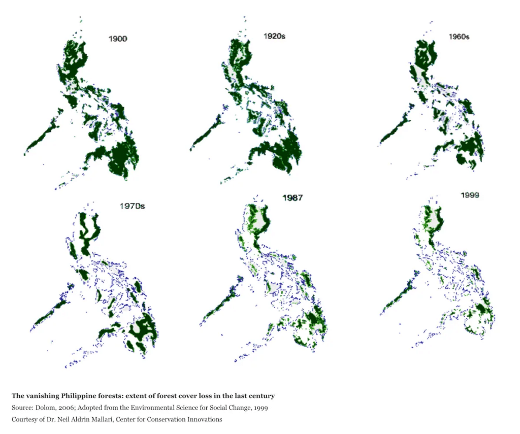 Deforestation map Philippines, 1900 to 1999.