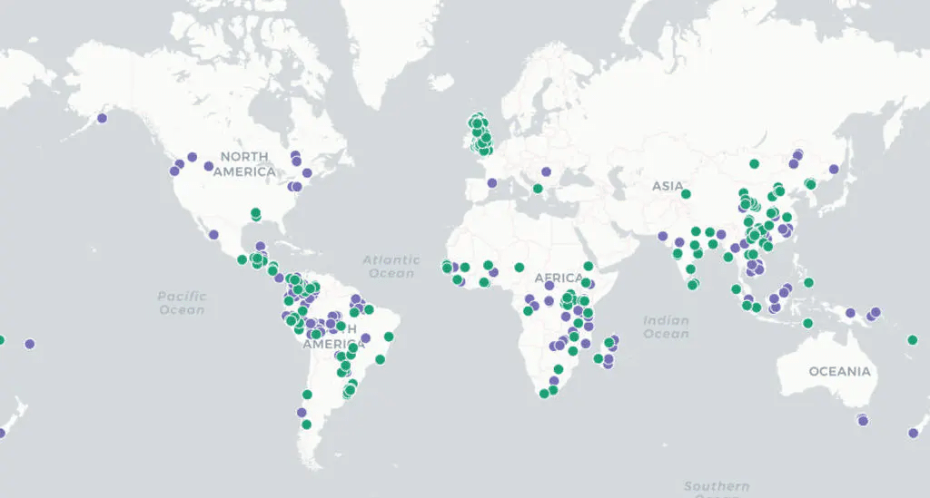 Map of forestry carbon credits shows the majority of projects are in the developing world.