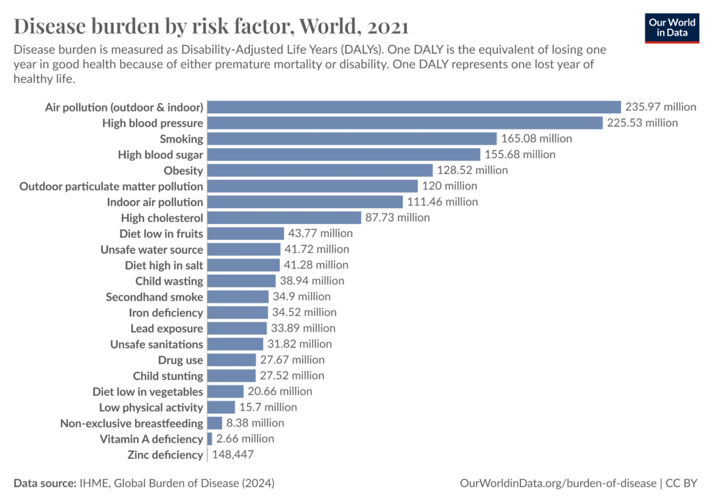 Air pollution is a leading environmental issue due to its impact on the global disease burden.