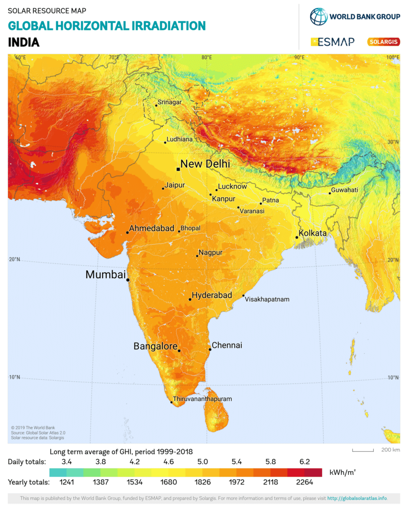 Map of India's solar irradiance