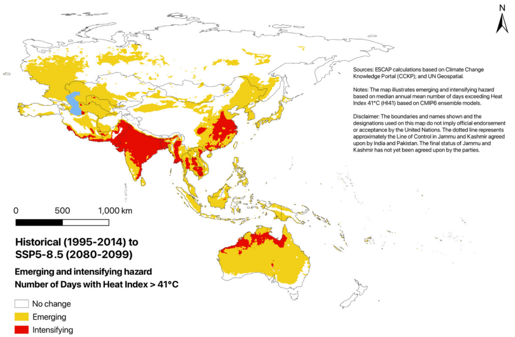 Extreme Heat Stress – Emerging and Intensifying Areas Across Asia and the Pacific. Source: UN ESCAP
